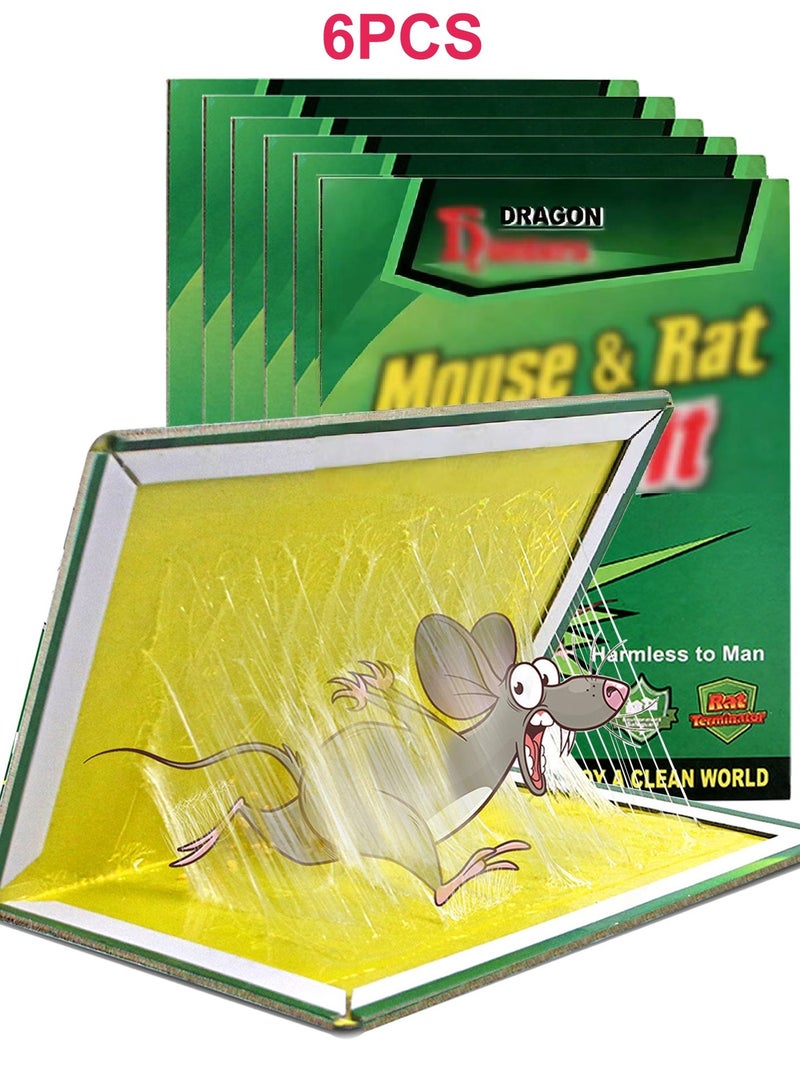 دراجون 6 قطع الفئران الفئران قوية لاصقة لزجة الفخاخ قوية غير سامة سهلة لتعيين وسادة ماسك الفئران القابل للتصرف صمغ فيران - Image 1